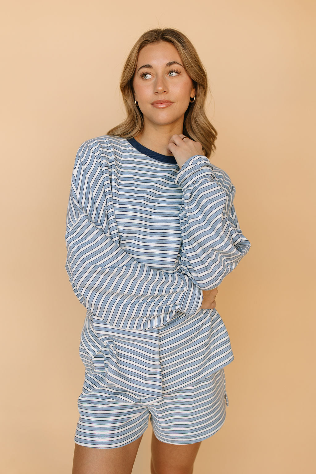 Porter Fleece Stripe Long Sleeve in Light Blue