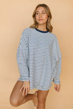 Porter Fleece Stripe Long Sleeve in Light Blue
