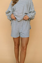 Porter Fleece Stripe Shorts in Light Blue