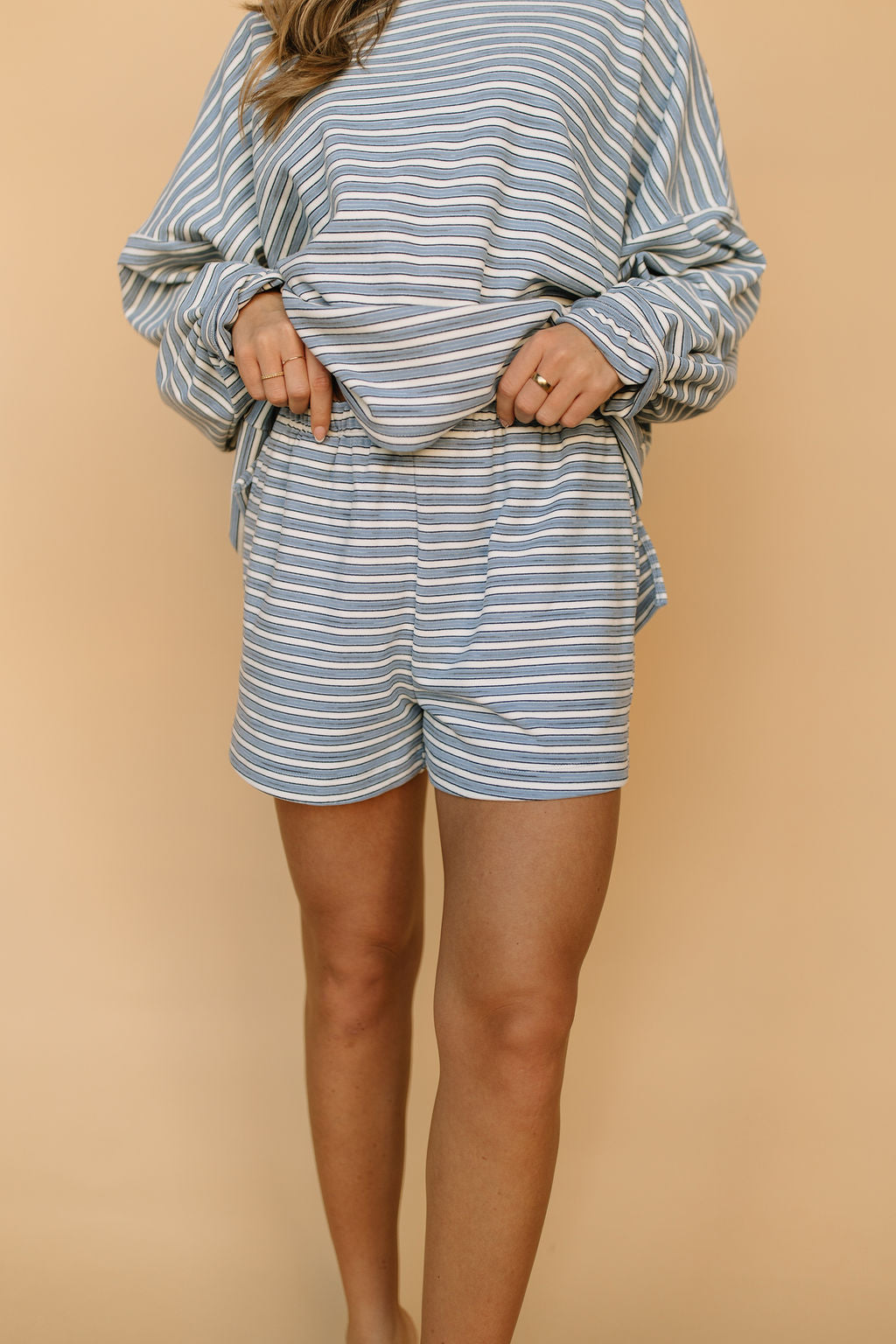 Porter Fleece Stripe Shorts in Light Blue