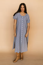 Eliza Gingham Midi in Navy
