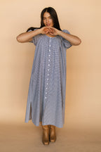 Eliza Gingham Midi in Navy