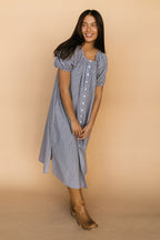 Eliza Gingham Midi in Navy