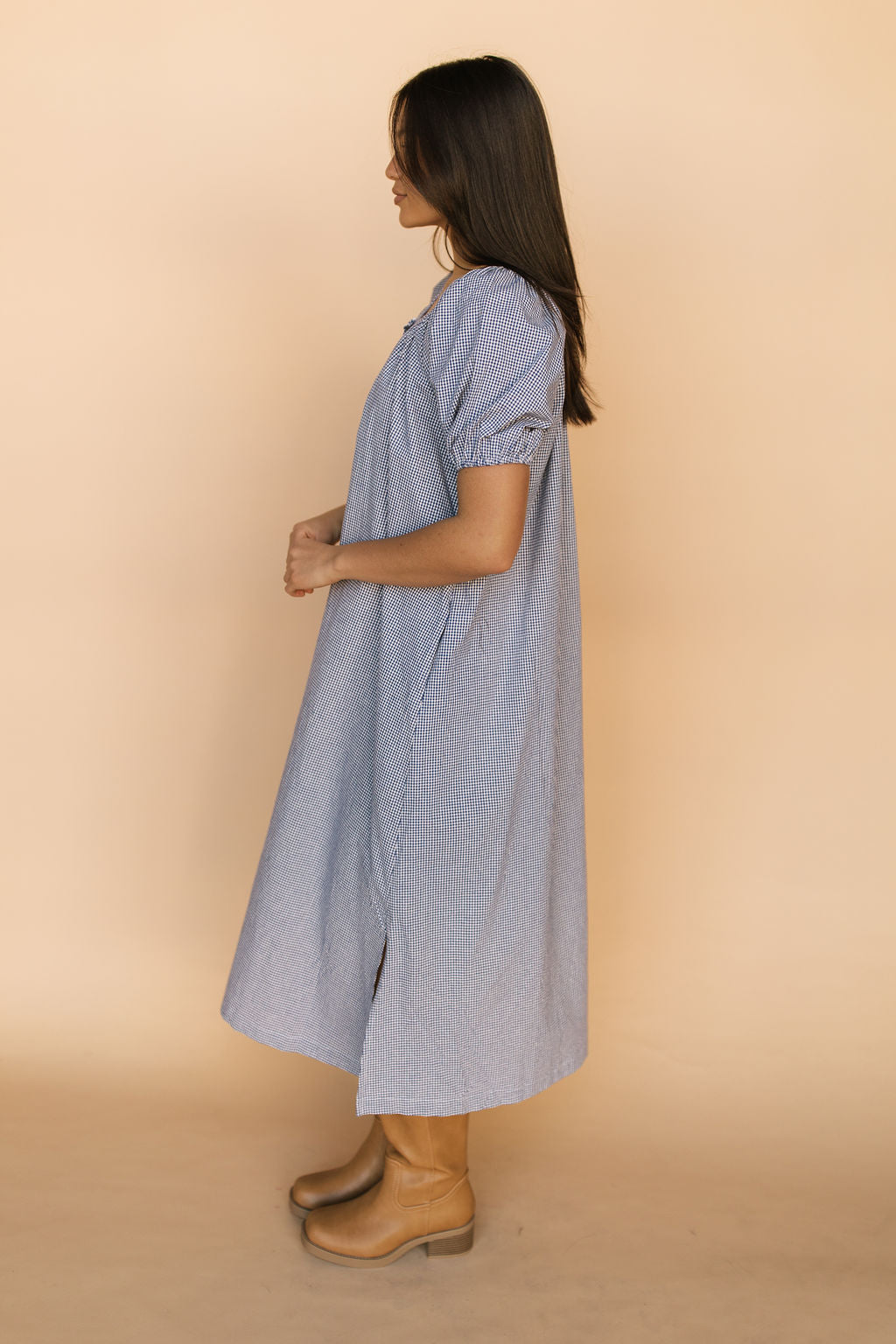 Eliza Gingham Midi in Navy