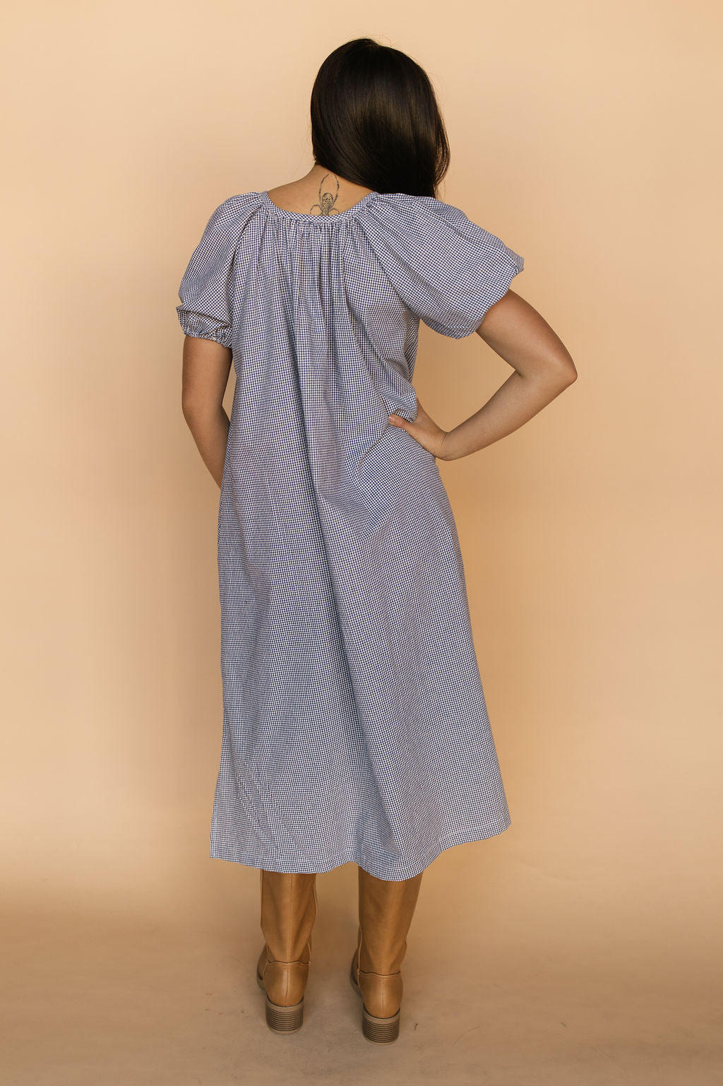 Eliza Gingham Midi in Navy