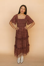 Hallie Mesh Maxi Dress in Chocolate