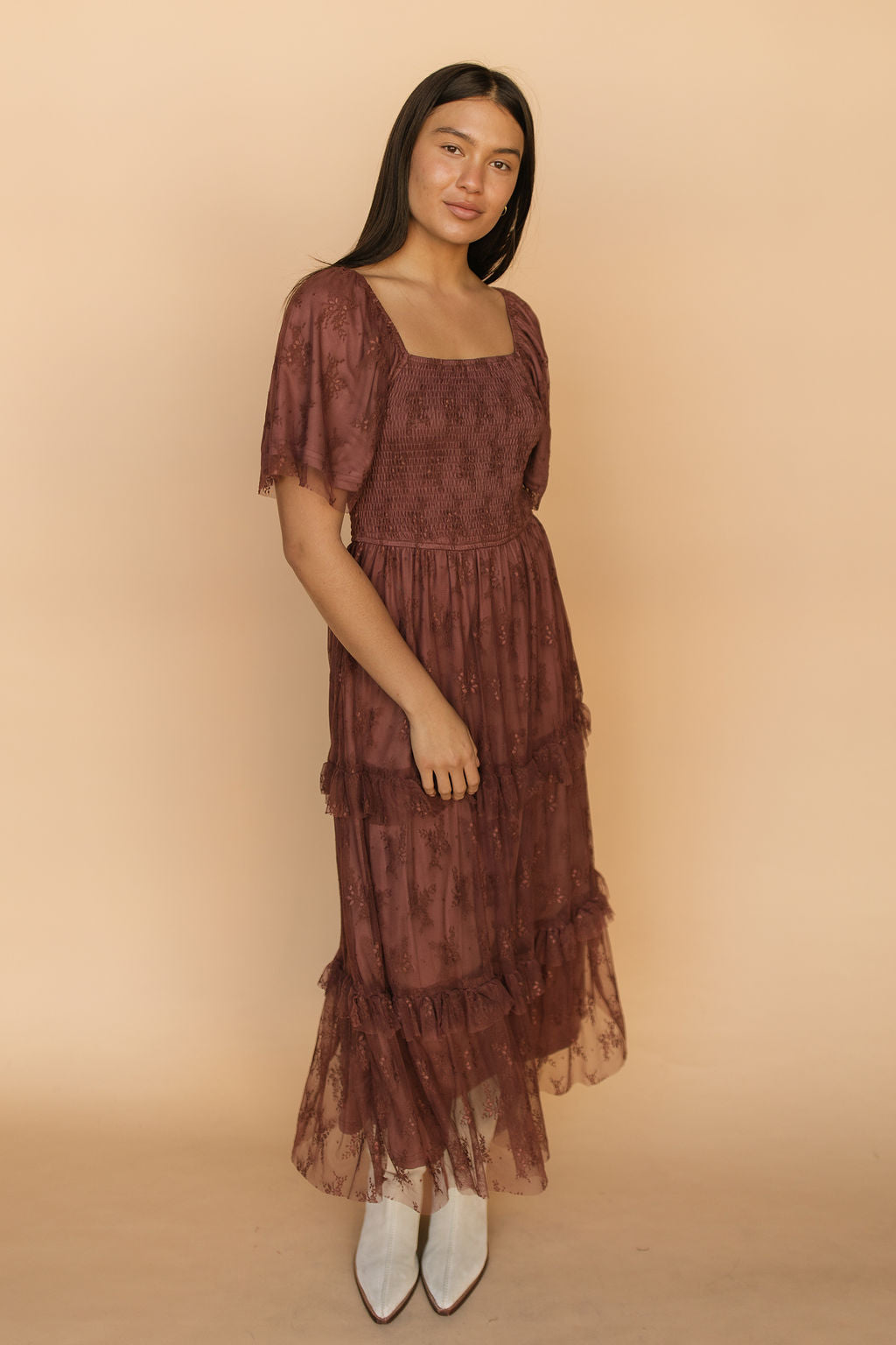 Hallie Mesh Maxi Dress in Chocolate Main image