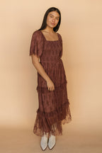 Hallie Mesh Maxi Dress in Chocolate