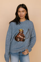 Gone Fishing Knit Sweater in Dusty Blue