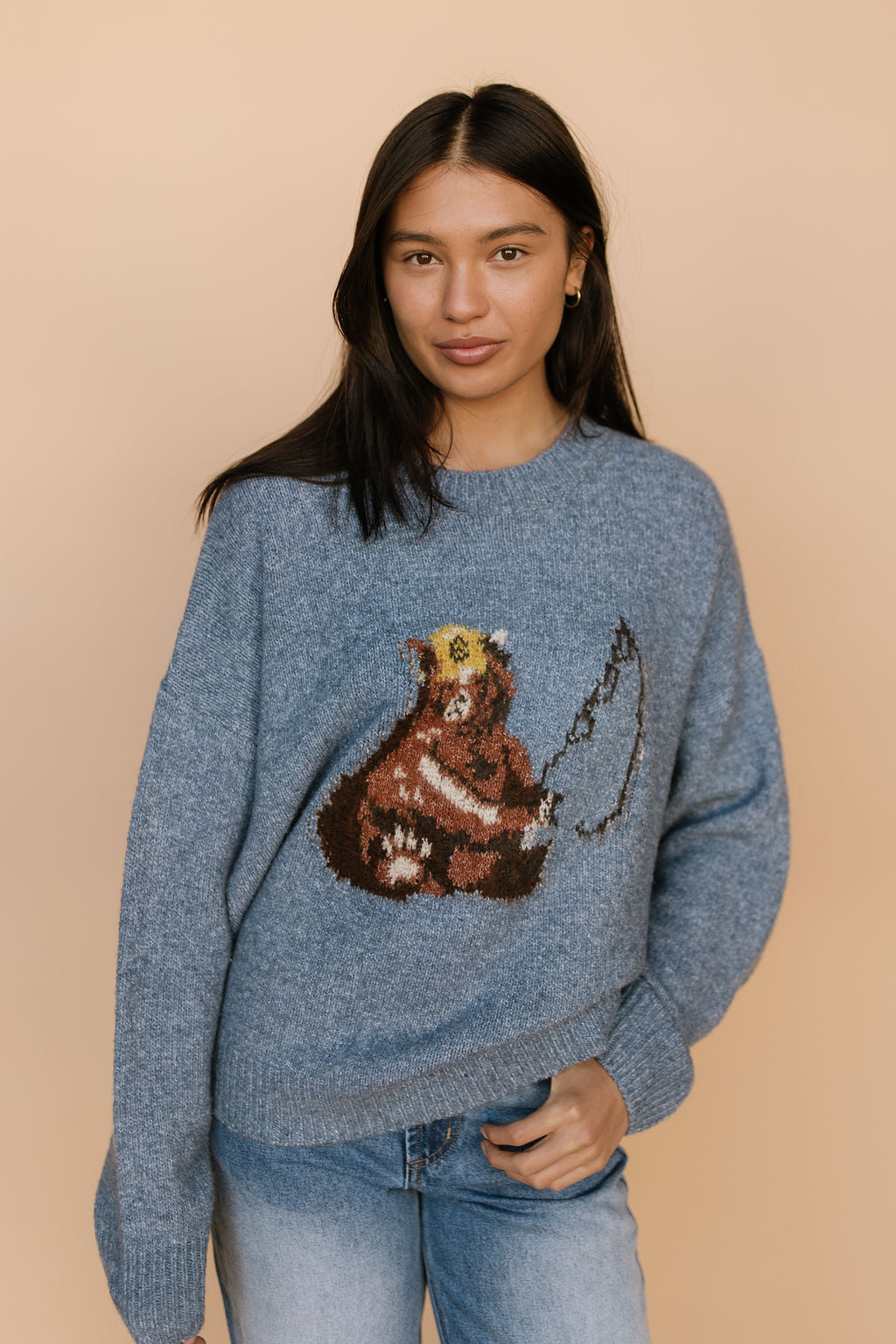 Gone Fishing Knit Sweater in Dusty Blue