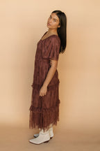 Hallie Mesh Maxi Dress in Chocolate