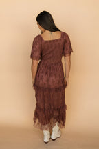 Hallie Mesh Maxi Dress in Chocolate