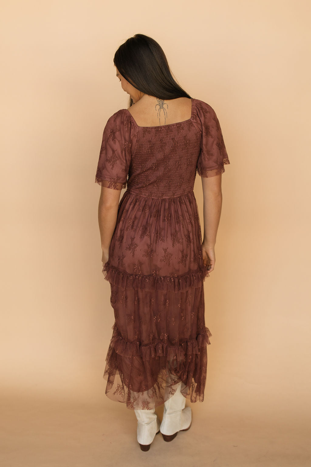 Hallie Mesh Maxi Dress in Chocolate