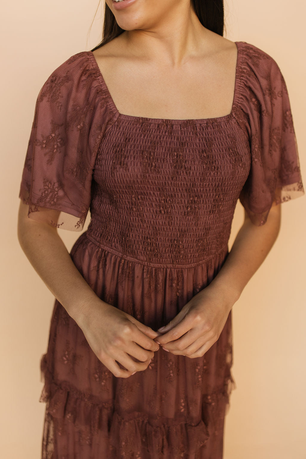 Hallie Mesh Maxi Dress in Chocolate
