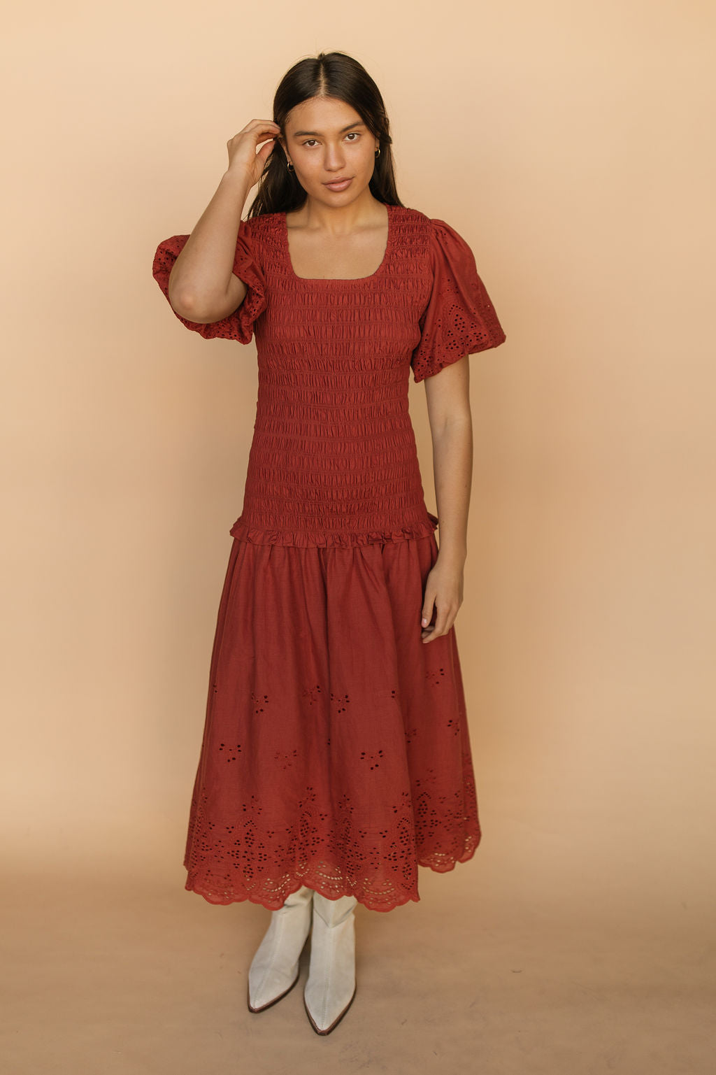 FINAL SALE - Veronica Eyelet Lace Maxi in Red Main image