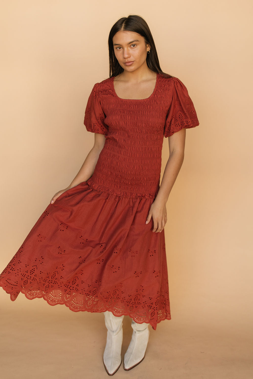FINAL SALE - Veronica Eyelet Lace Maxi in Red