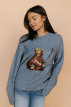 Gone Fishing Knit Sweater in Dusty Blue