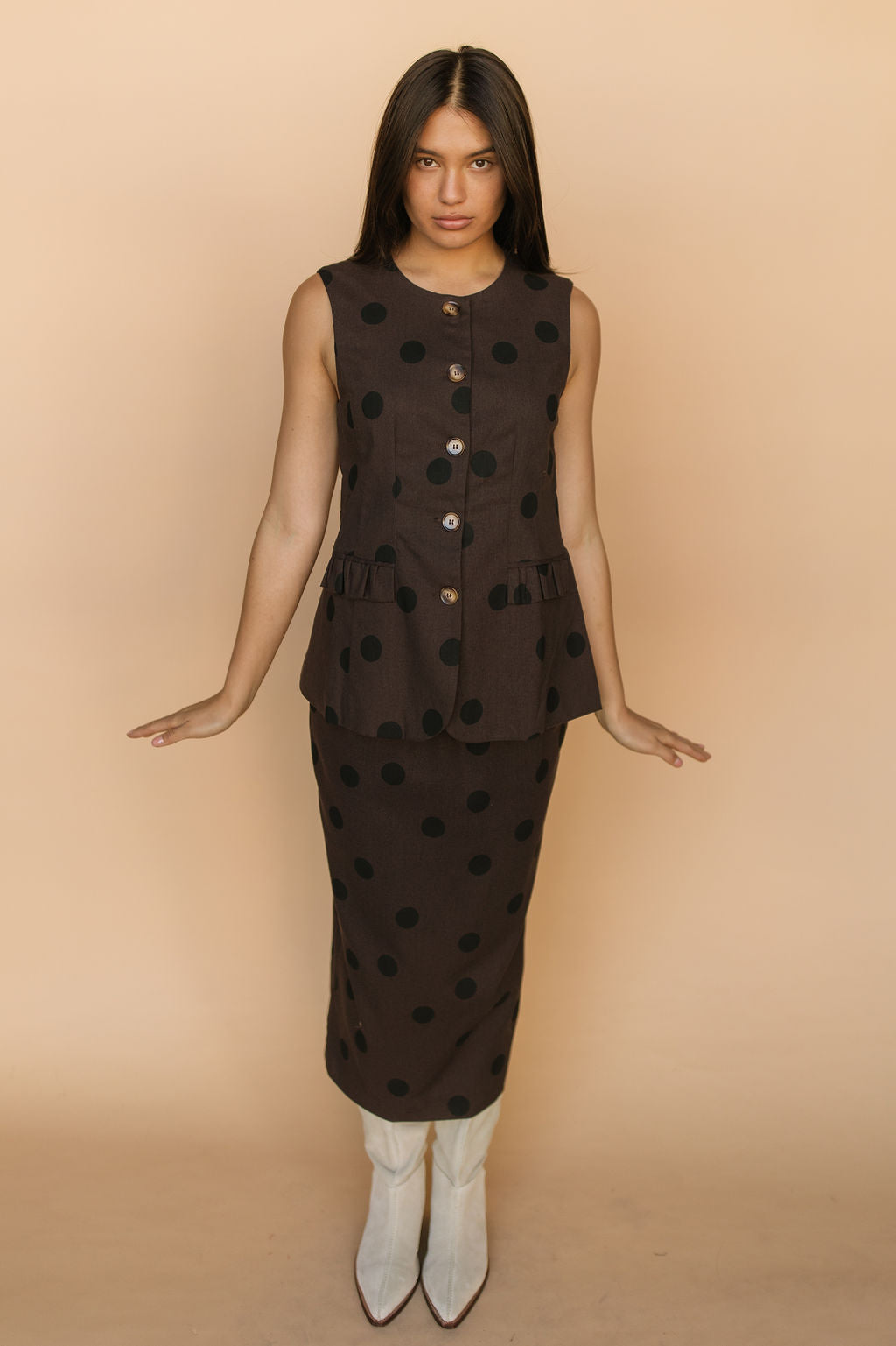 FINAL SALE - Stella Chocolate Polka Dot Pencil Skirt Secondary image