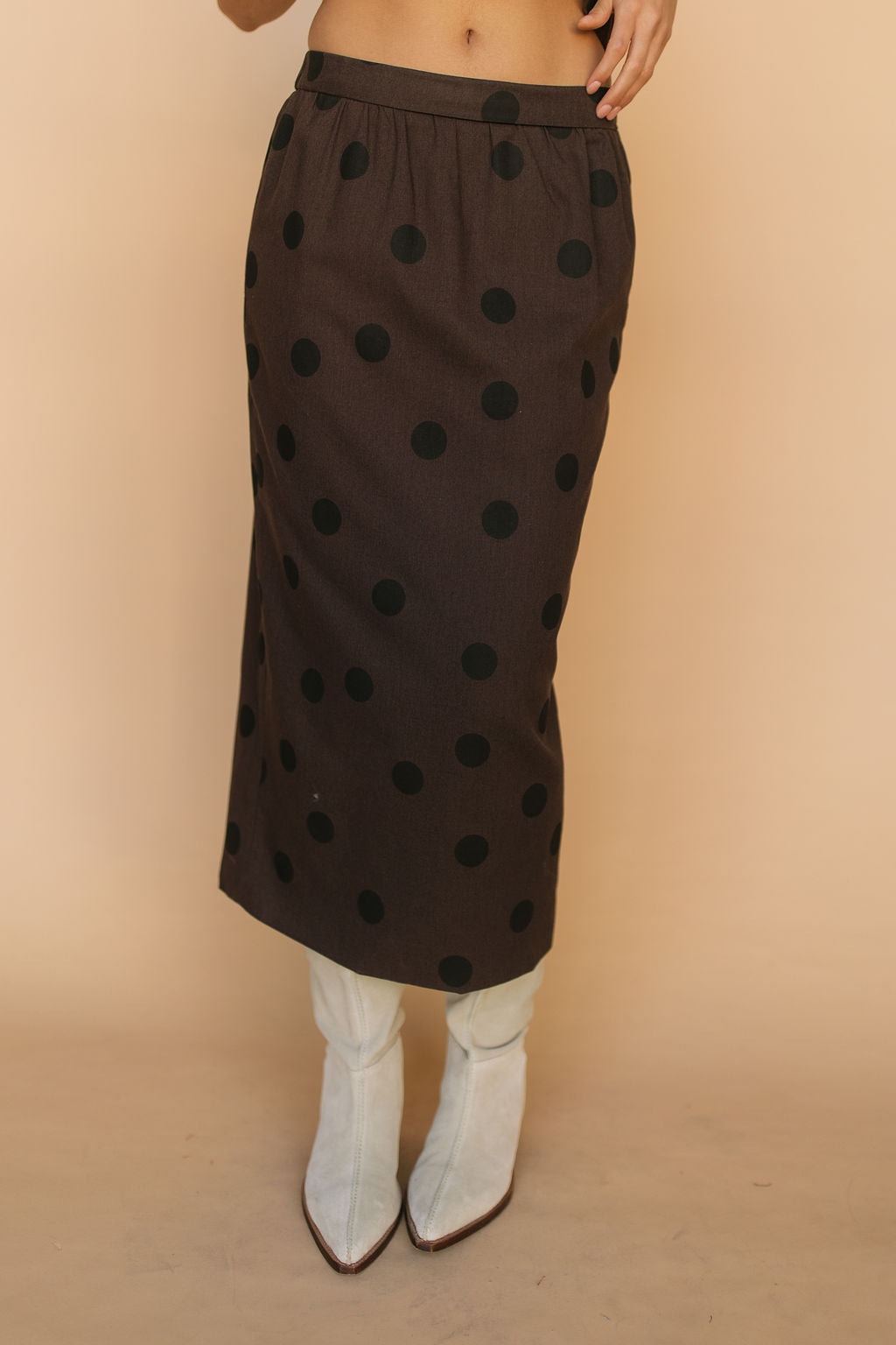 FINAL SALE - Stella Chocolate Polka Dot Pencil Skirt Main image
