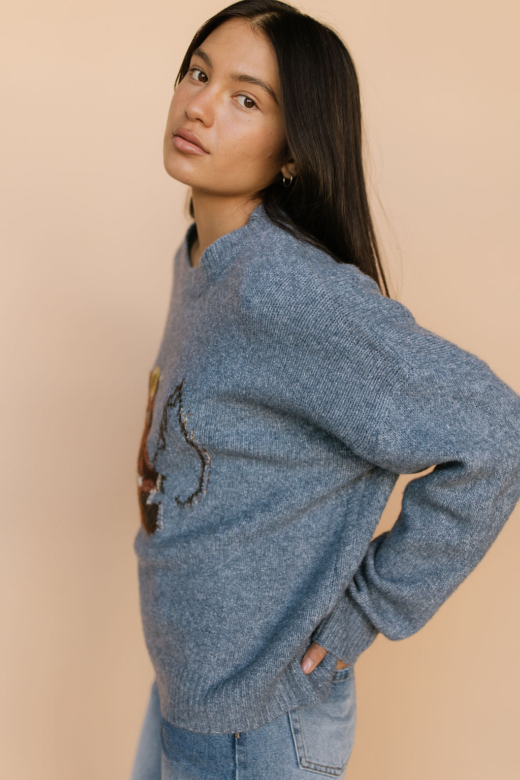 Gone Fishing Knit Sweater in Dusty Blue