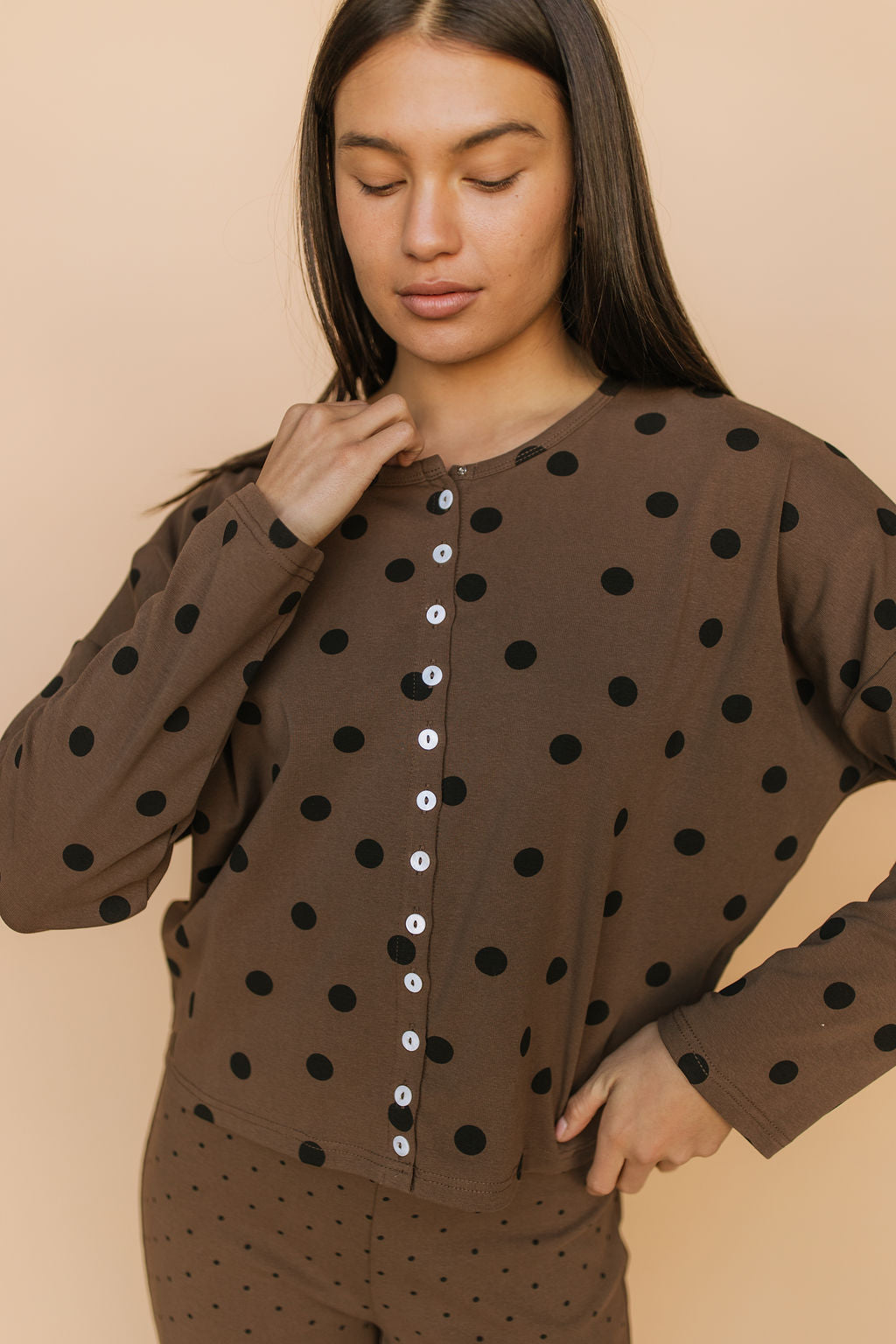 FINAL SALE - Isabel Polkadot Cardigan in Brown