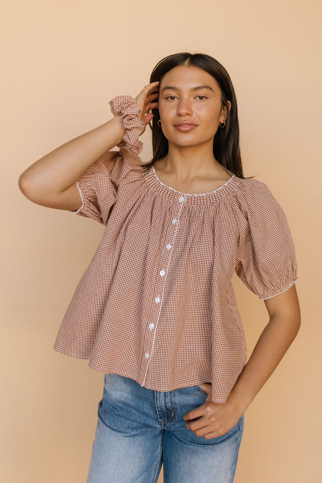 Quincy Gingham Top in Brown