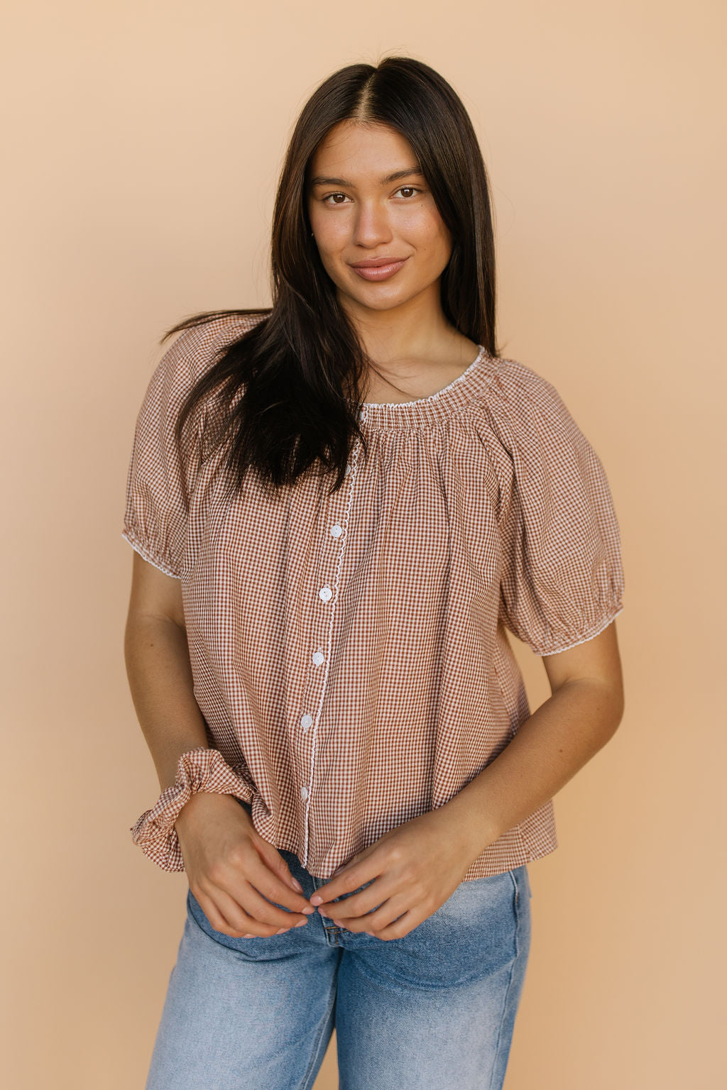 Quincy Gingham Top in Brown