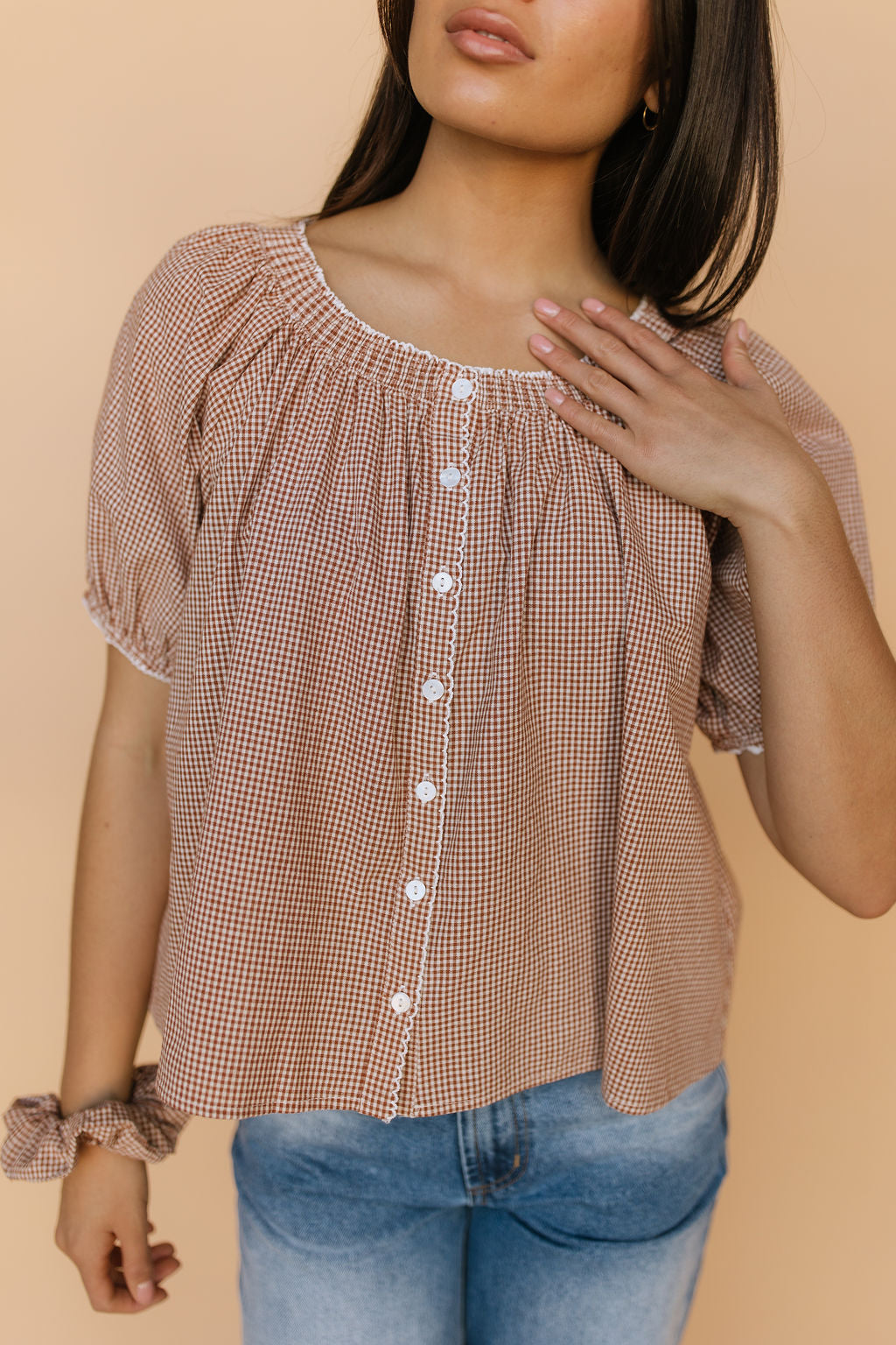 Quincy Gingham Top in Brown