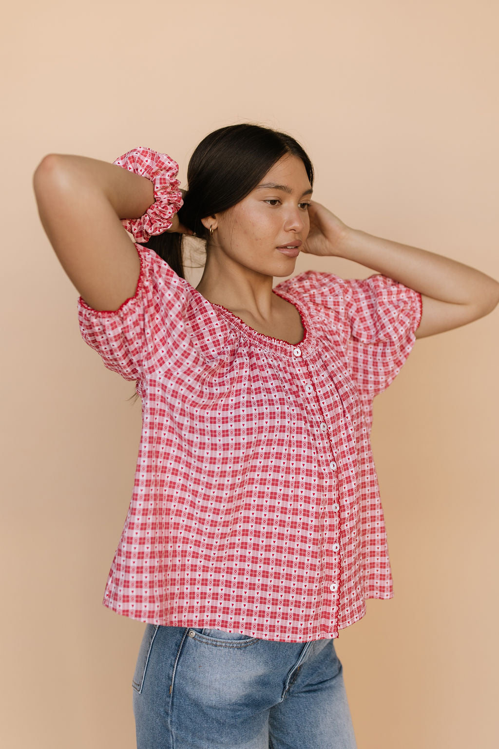 Gwen Gingham Heart Blouse in Red Secondary image