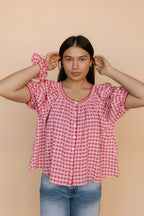 Gwen Gingham Heart Blouse in Red