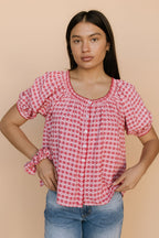 Gwen Gingham Heart Blouse in Red