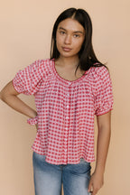 Gwen Gingham Heart Blouse in Red
