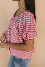 Gwen Gingham Heart Blouse in Red