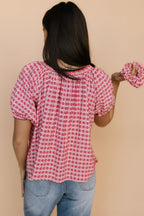 Gwen Gingham Heart Blouse in Red