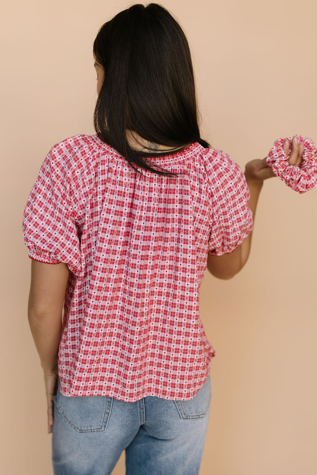 Gwen Gingham Heart Blouse in Red