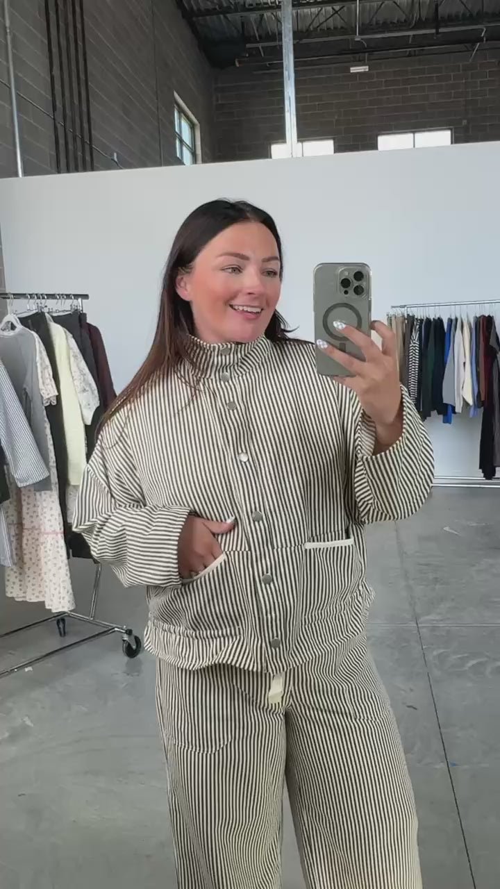 FINAL SALE - Casey Pinstripe Jacket in Mocha