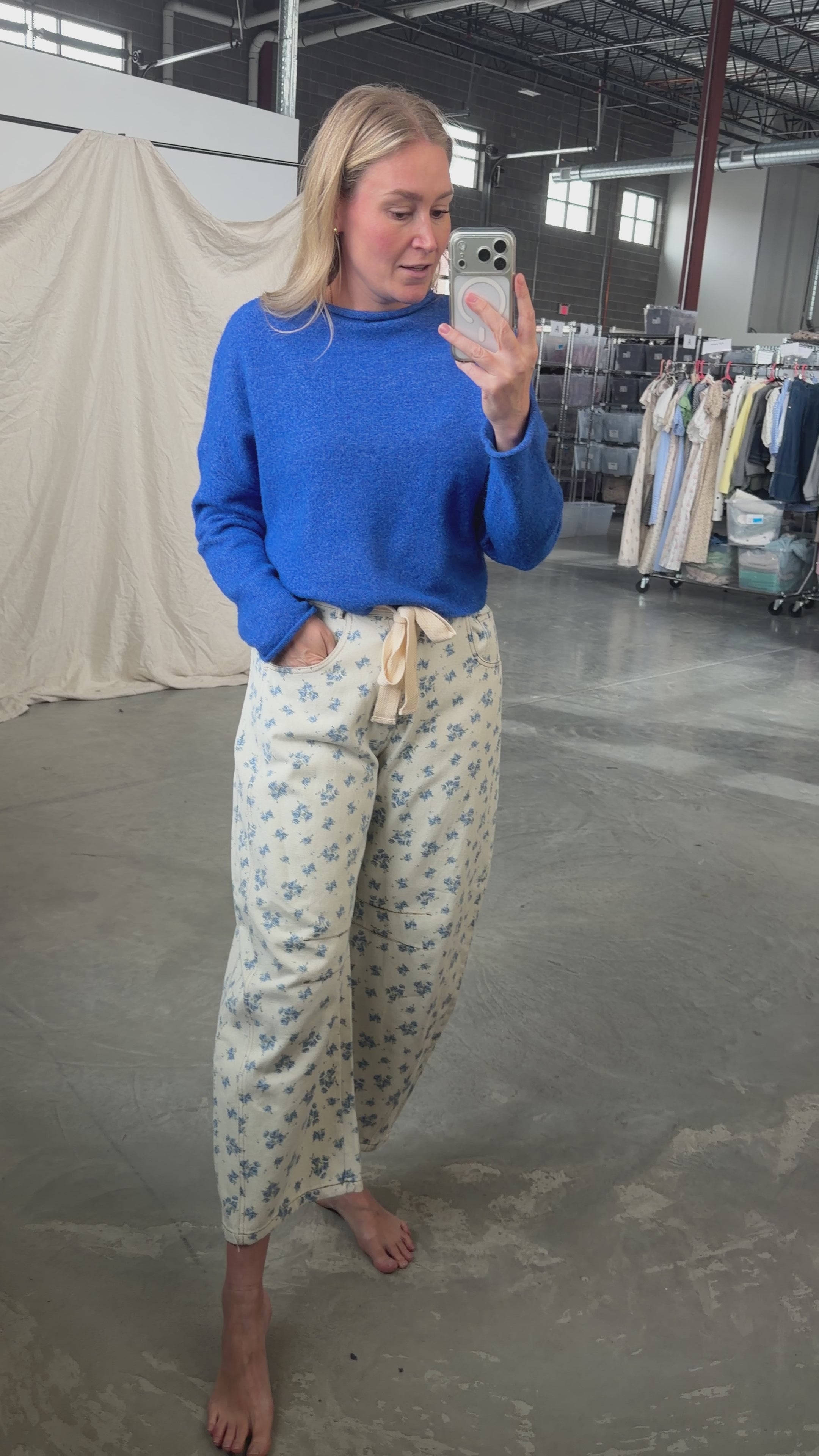 Misty Floral Barrel Pants in Blue