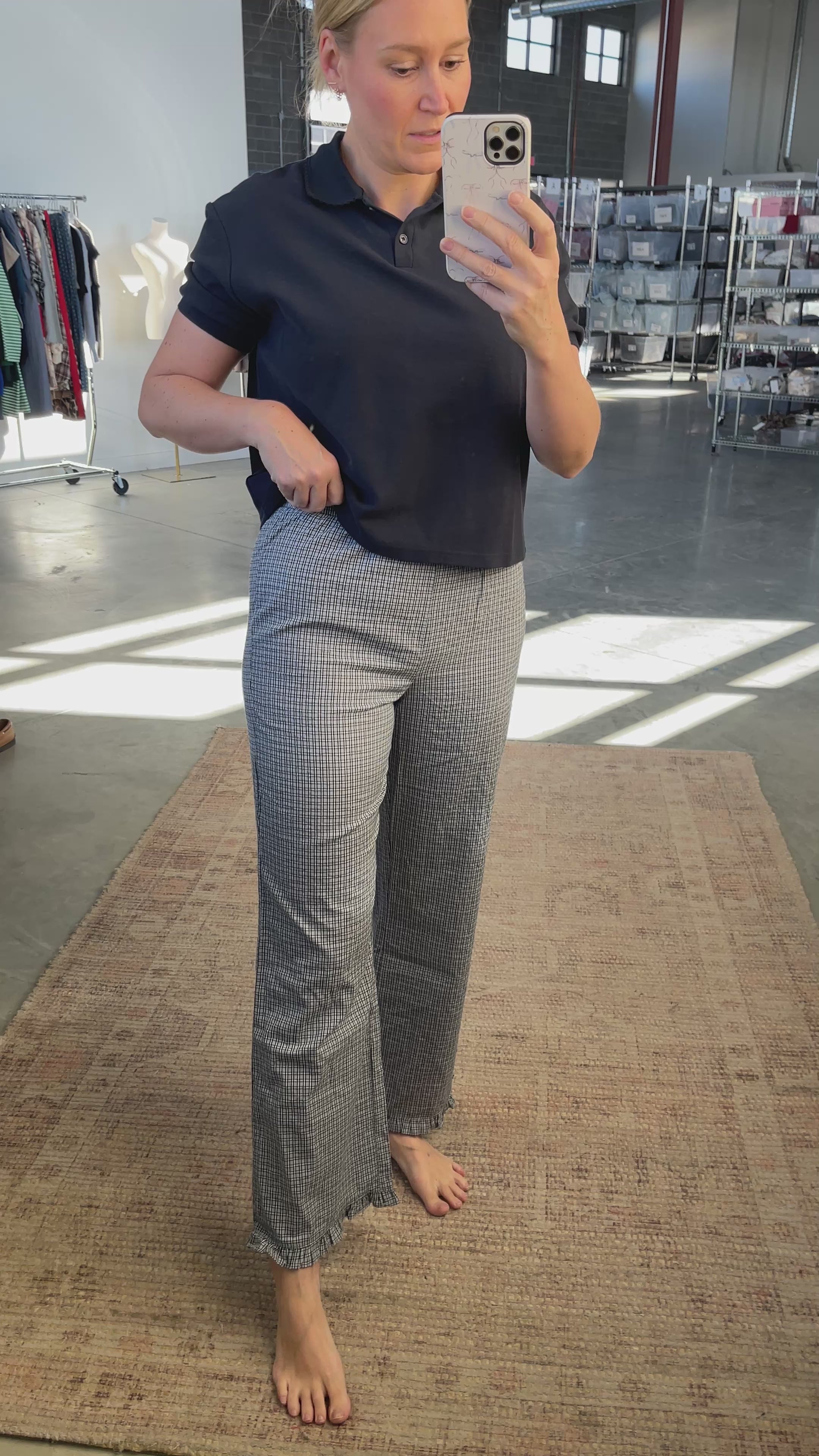 Sophie Plaid Ruffle Pants in Blue