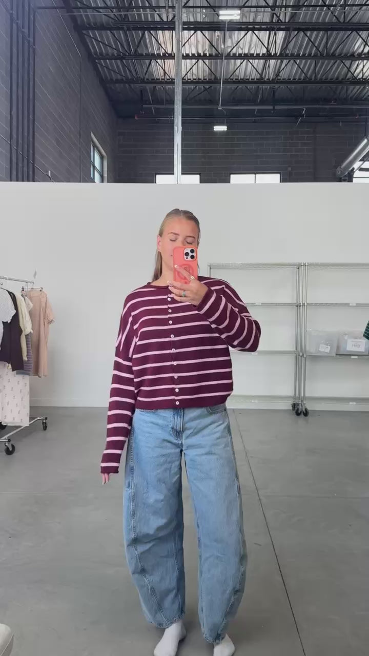 Piper Stripe Cardigan in Natural/Navy