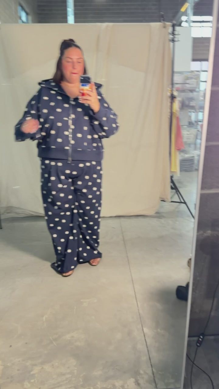 Polka Dot Zip Up Hoodie In Navy