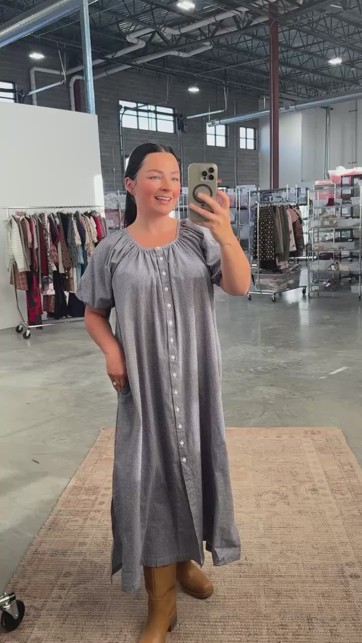 Eliza Gingham Midi in Navy