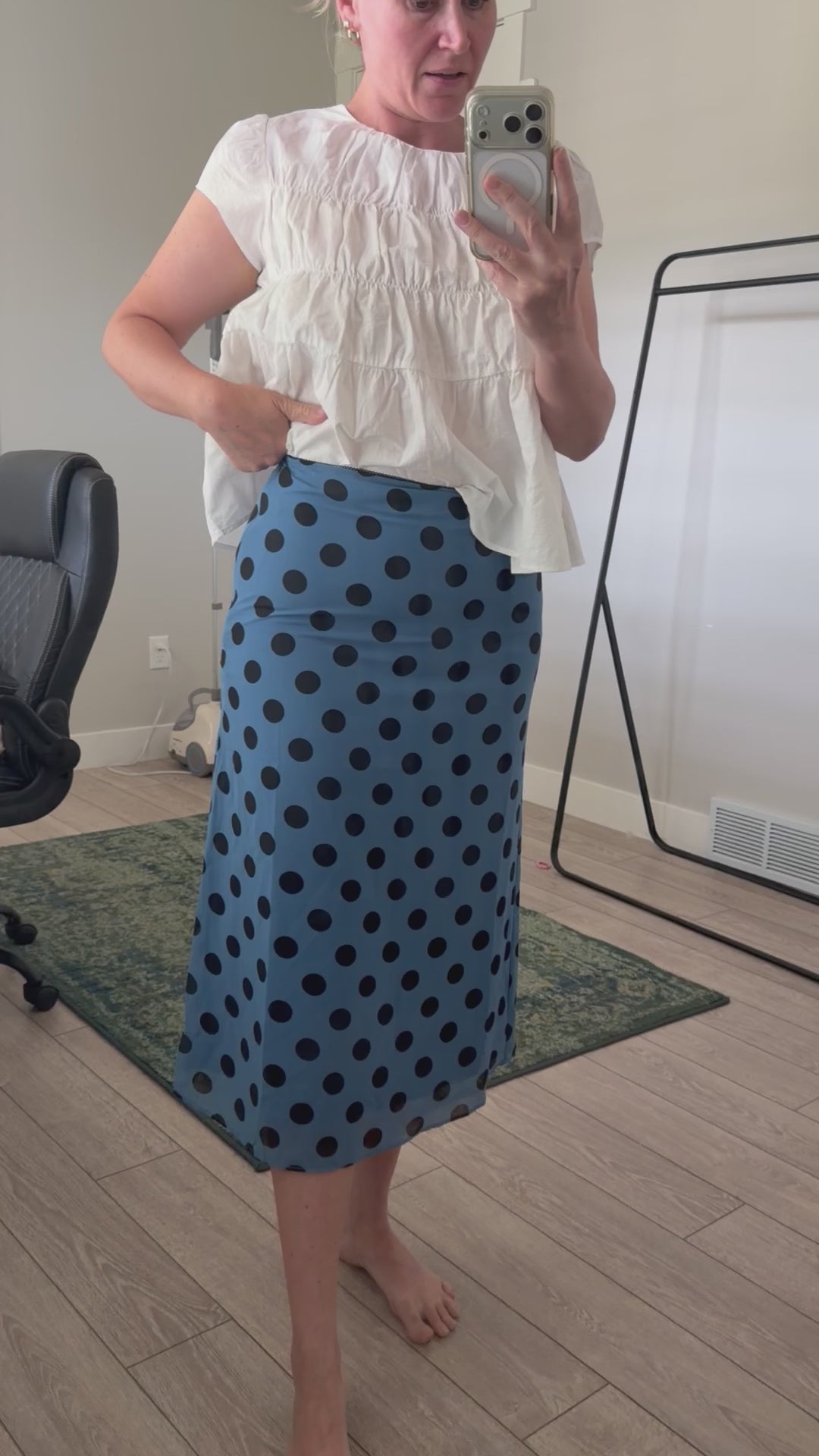 Jodi Dotted Mesh Skirt in Blue
