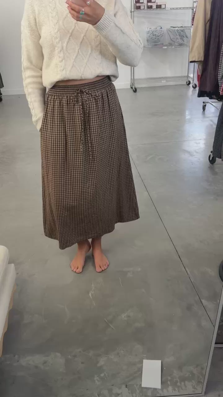 Chilton Gingham Skirt in Brown