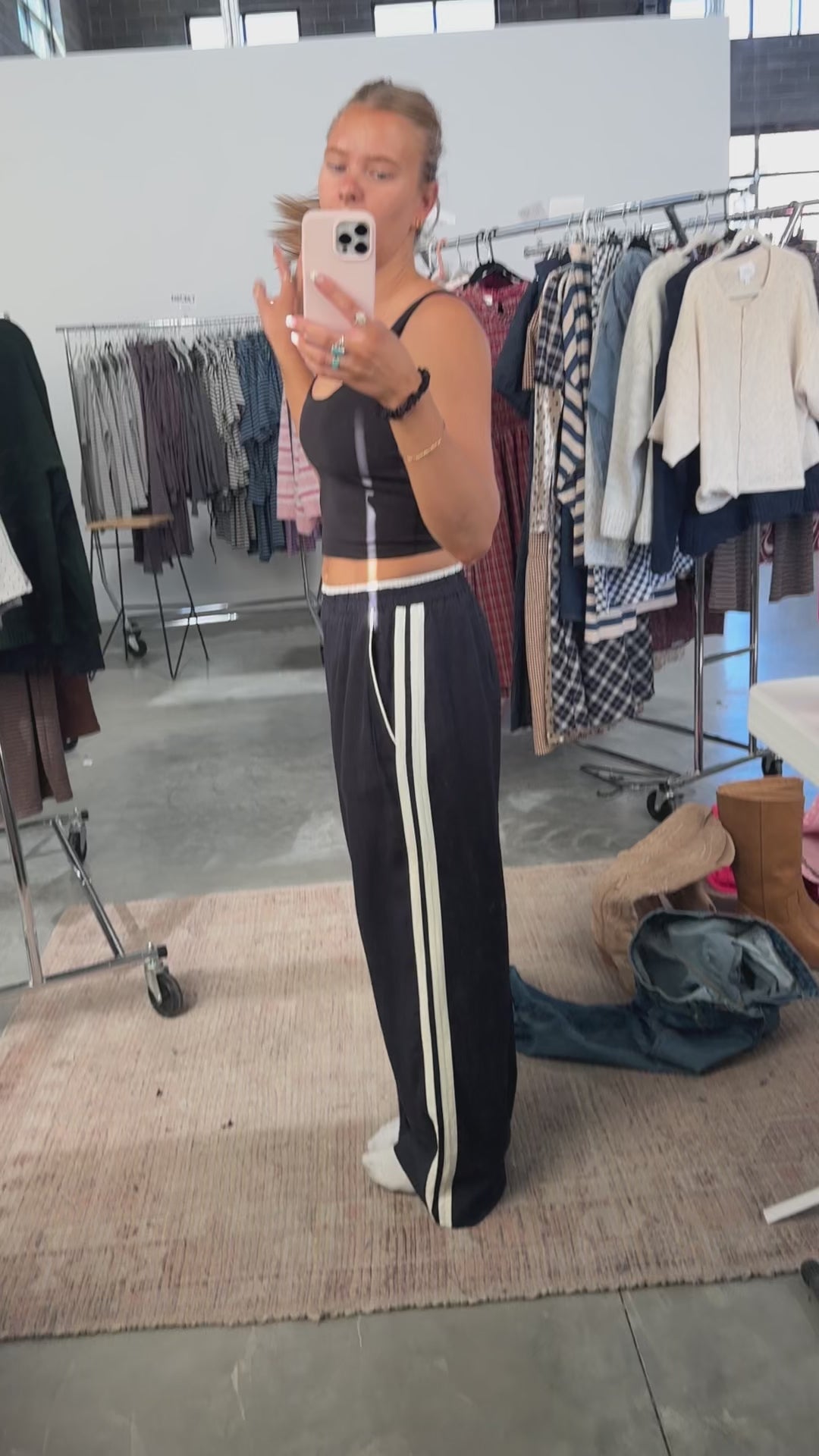 Linen Blend Track Pants in Navy