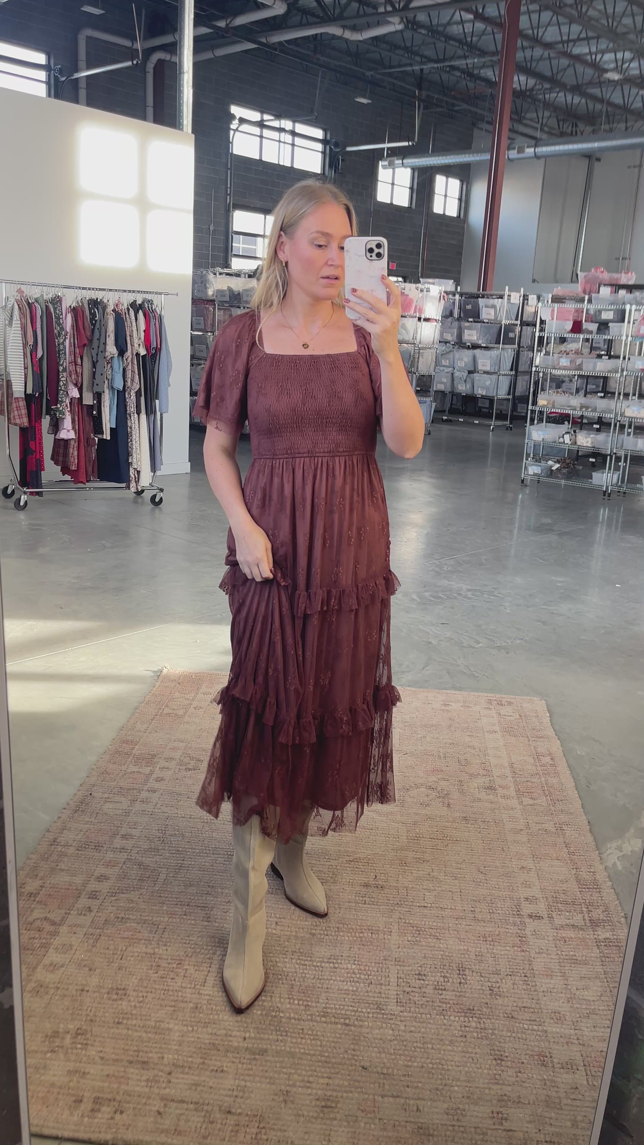 Hallie Mesh Maxi Dress in Chocolate