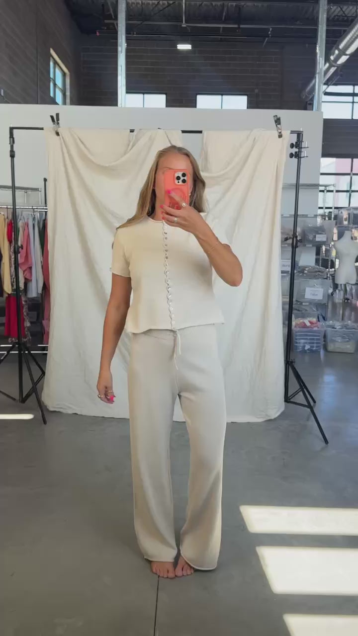 Cotton Knit Pants in Ivory