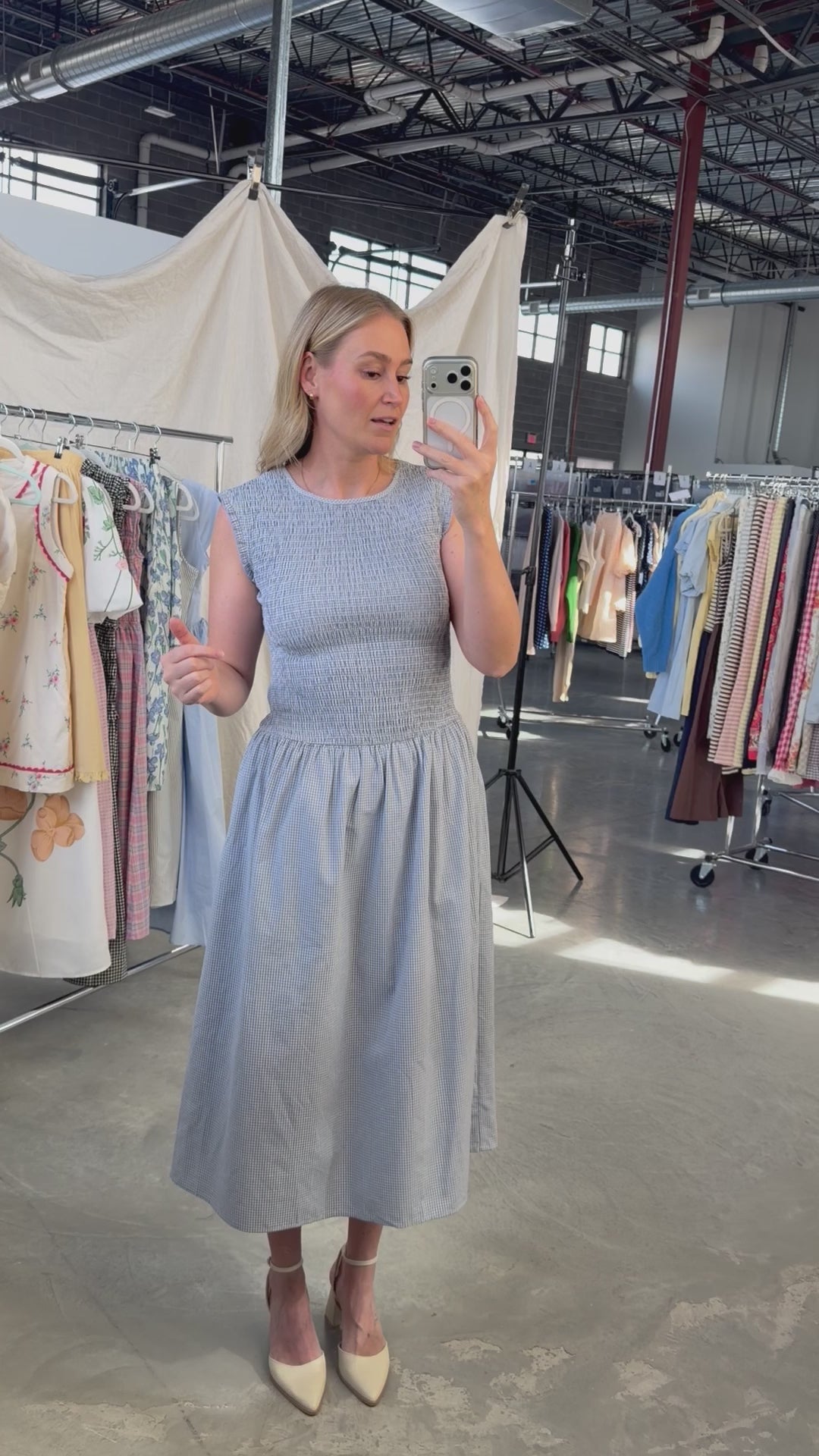 Tilly Gingham Midi in Light Blue