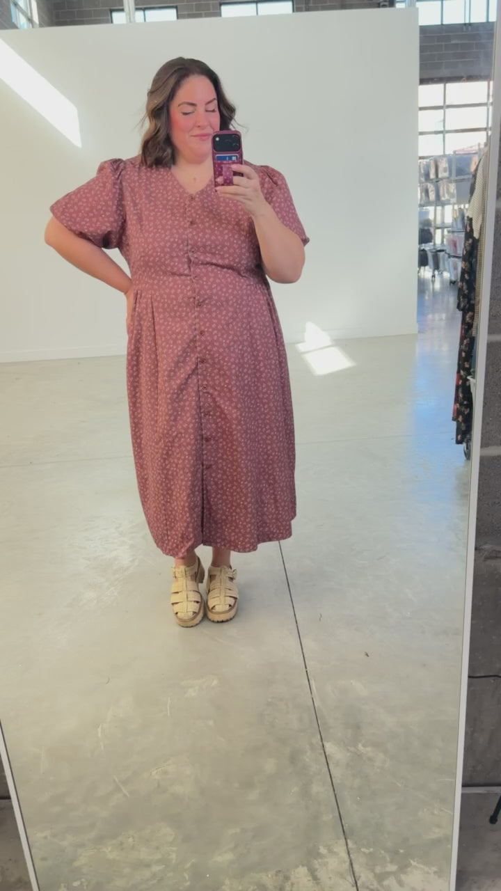 Berry Floral Dress in Marsala
