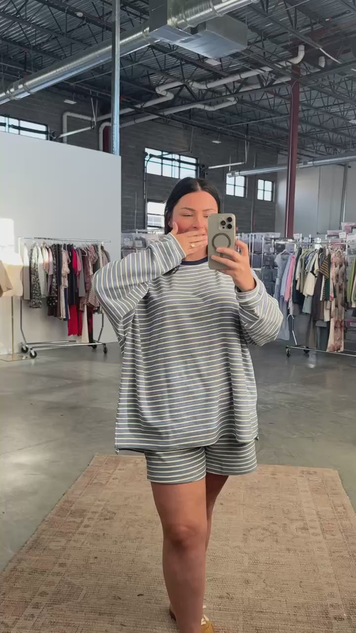 Porter Fleece Stripe Shorts in Light Blue