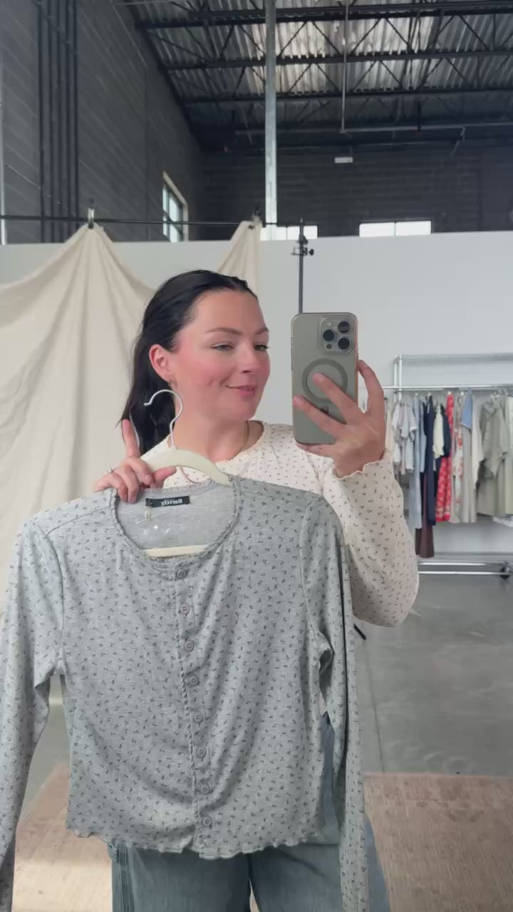 Allie Pointelle Knit Top in Grey
